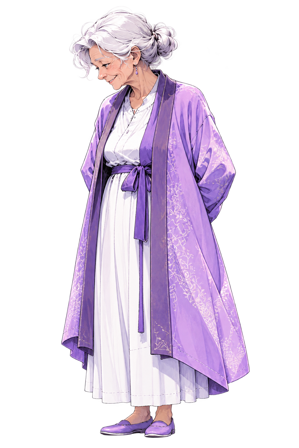 Illustrated grandmother character.